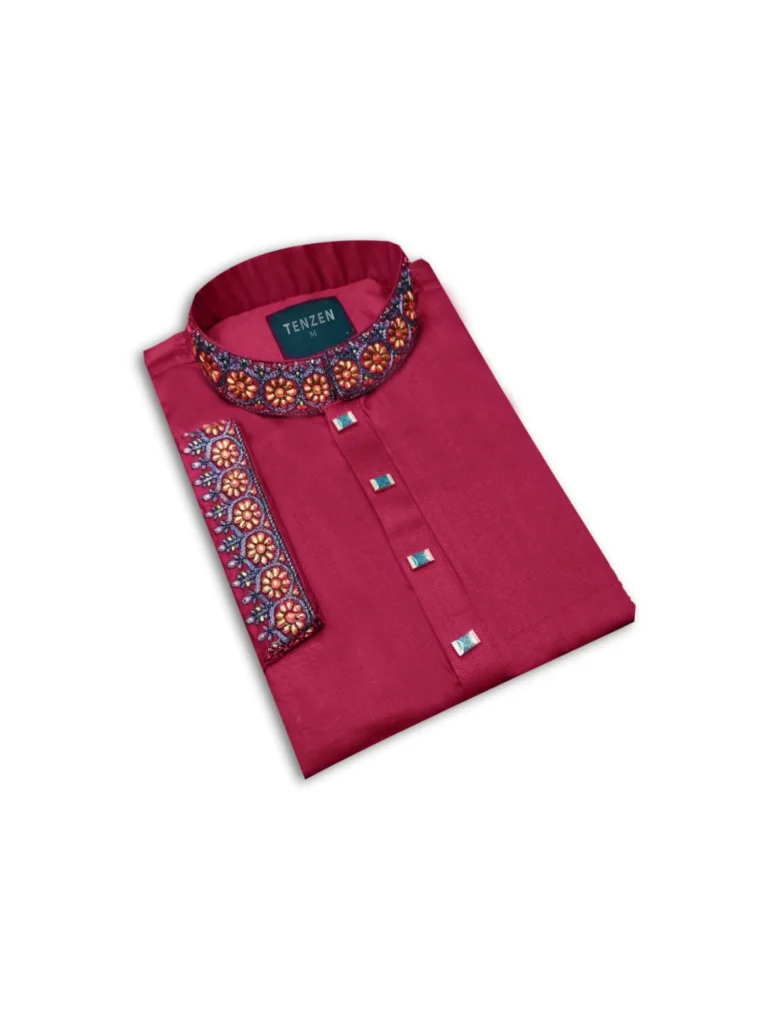 Premium Embroidered Panjabi Dark Maroon