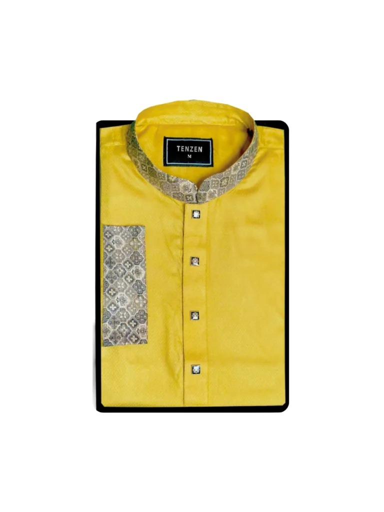 Premium Embroidered Panjabi Mustard