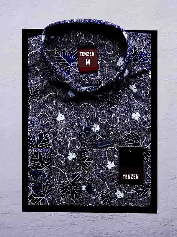 Printed cotton shirt Full sleeve Navy