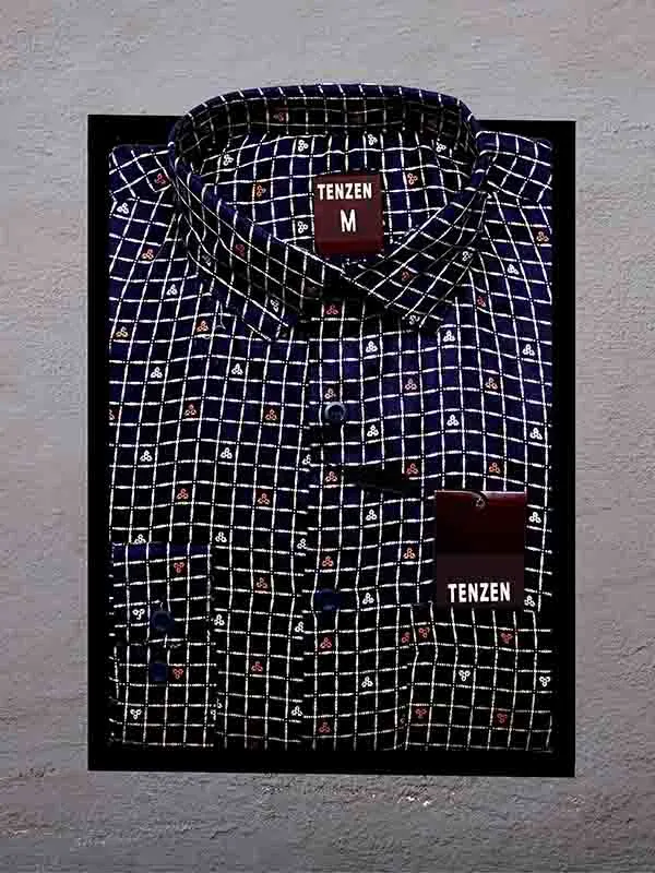 Printed cotton shirt Full sleeve Oxford Blue